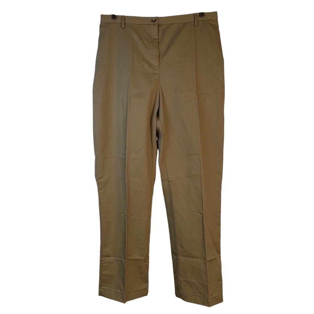 Lands End Womens High Rise Straight Leg Khaki Tan Pants Elastic Waist Size 14